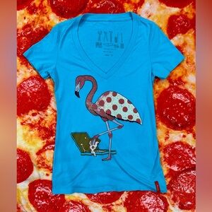 Pizza Flamingo Eating Pizza Small Batch Artist Made T-Shirt Medium